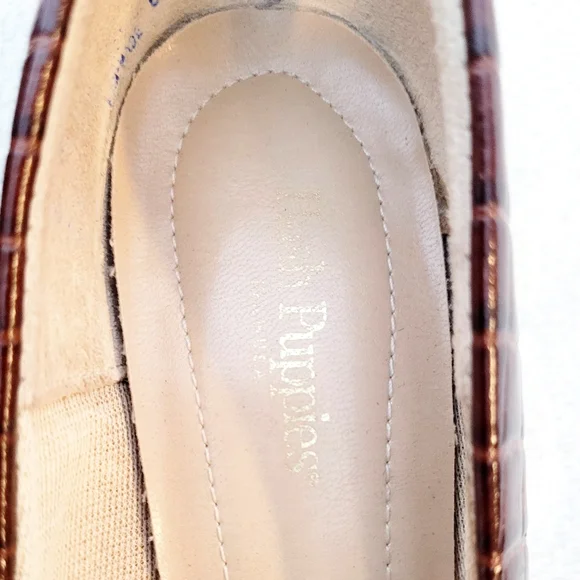 Vintage Hush Puppies Brown Crocodile Print Pumps Low Heel Slip On Shoes Size 7 - Picture 7 of 8